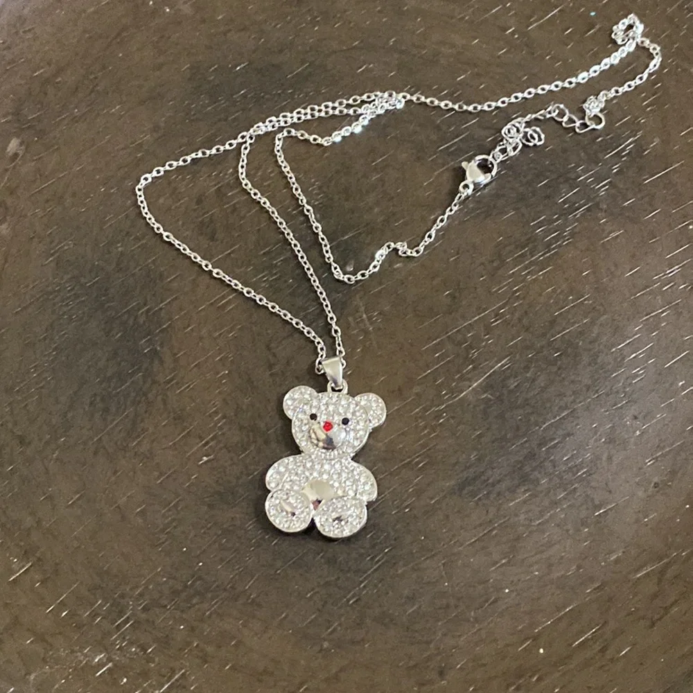 Rhinestone Teddy Bear Necklace - Picture 3 of 4